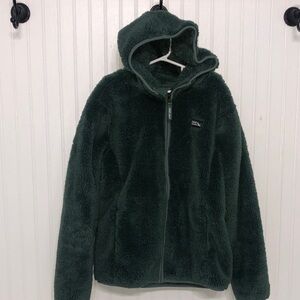 EddieBauerKids10/12FLEECE JACKET Hooded Full Zip GREEN Pockets EUC